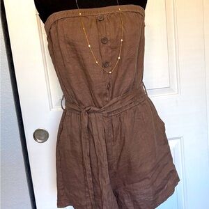 Forever 21 Strapless Linen Romper w/sash belt, sz L, color Cocoa NWT
